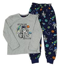 Šedo-tmavomodré fleecové pyžamo s kosmonautem zn. Primark