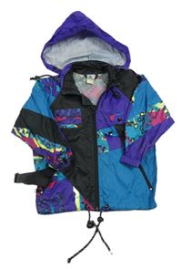 Fialovo-černo-barevná šusťáková bunda s kapucí 