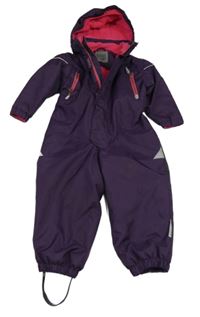 Tmavofialová šusťáková zimní kombinéza s kapucí 