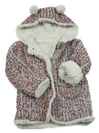 Barevný pletený zateplený kábát s kapucí Nutmeg