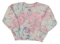 Bílo-růžovo-modrá oversize mikina s nápisem Matalan