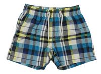 Modro-bílo-černo-žluté kostkované plážové kraťasy 