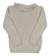 Bílo-béžový melírovaná žebrovaný svetr s volánkem George