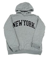 Šedá melírovaná mikina s nápisem a kapucí NEW YORK C&A