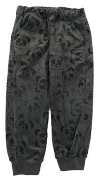 Šedé sametové tepláky s pandami 