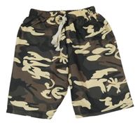 Béžovo-hnědo-khaki lehké šusťákové army vzorované kraťasy 