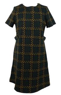 Dámské tmavomodro-zeleno-okrové kostkované šaty Tu