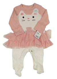 Světlerůžovo-bílý overal s kočkou a tylovou sukní Mothercare