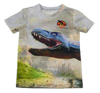 Béžovo-limetkové tričko s dinosaurem 