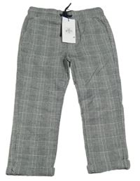 Nové - Černo-bílé kostkované plátěné slim kalhoty Denim 