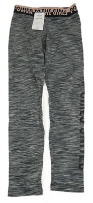 Nové - Tmavošedé žíhané sportovní legíny s nápisem v pase Page one young