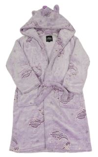 Lila plyšový župan s jednorožci a kapucí 