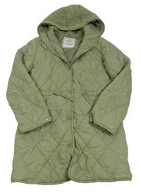 Khaki šusťákový prošívaný zateplený kabát s kapucí George