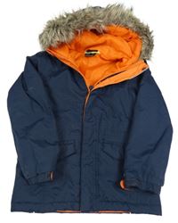 Tmavomodro-oranžová šusťáková funkční zateplená bunda s kapucí s kožešinou Regatta