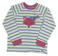 Nové - Bílo-modré pruhované triko s liškou 