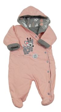 Světlerůžová bavlněná zateplená kombinéza se srnkou a kapucí Koala 