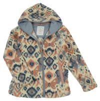 Smetanovo-modro-růžová vzorovaná chlupatá propínací mikina s kapucí Fat Face