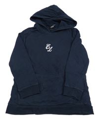 Tmavomodrá dlouhá mikina s písmeny a kapucí Closure 