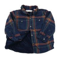 Tmavomodro-khaki-cihlová kostkovaná podšitá košile Zara