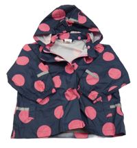 Tmavomodro-růžová puntíkatá šustáková nepromokavá bunda s kapucí Papagino