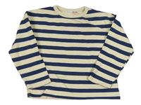 Béžovo-tmavomodrá pruhovaná mikina s nápisem Zara