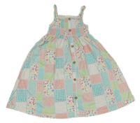 Bílo-barevné patchwork šaty se žabičkováním Topolino