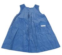 Modré manšestrové šaty s kapsou a nášivkou 