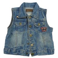 Modrá riflová vesta s nášivkami Zara