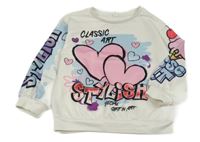 Bílá mikina se srdíčky a nápisem Shein