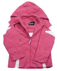 Růžovo-bílá šusťáková jarní bunda s kapucí 