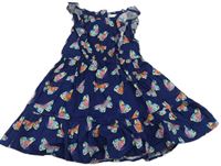 Tmavomodré plátěné šaty s motýlky zn. M&S