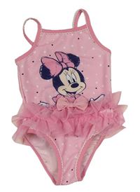 Růžové jednodílné plavky s Minnie a tylovými volánky Disney 