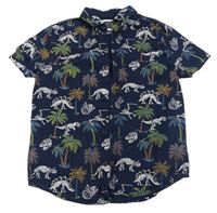 Tmavomodrá košile s dinosaury a palmami F&F