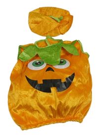 Kostým - 2set - Oranžová vycpaná sametová vesta + čepice - dýně