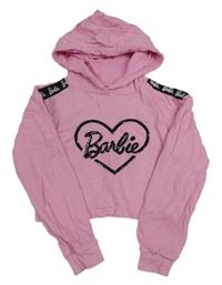 Růžová crop mikina s flitry a kapucí 