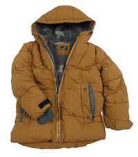 Hnědá šusťáková prošívaná zimní bunda s kapucí Next