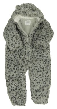 Šedá vzorovaná kožešinová zateplená kombinéza s kapucí F&F