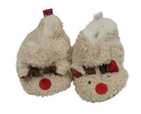 Béžové huňaté vánoční zateplené válenky se soby vel. 15