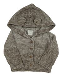 Hnědo-bílý melírovaný propínací svetr s kapucí Mamas&Papas