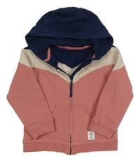 Růžovo-tmavomodrá propínací mikina s kapucí M&S