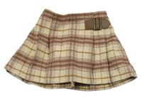 Béžovo-hnědo-růžová kostkovaná vlněná skládaná sukně Next 