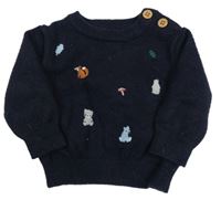 Tmavomodrý svetr se zvířátky Little Nutmeg 