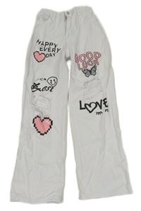 Bílé volné rifle s potiskem a dírami Shein