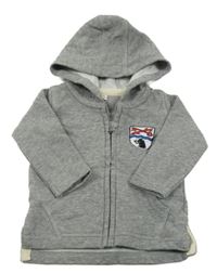 Šedá melírovaná propínací mikina s výšivkou a kapucí 