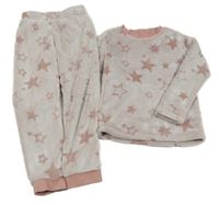 Starorůžové chlupaté pyžamo s hvězdičkami 