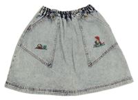 Světlemodrá plísňová riflová sukně s výšivkami 