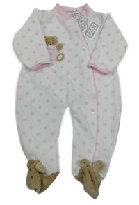 Nové - Bílo-světlerůžový sametový overal s medvídkem Pex