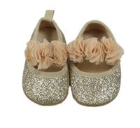 Nové - Zlaté koženkové třpytivé capáčky s květy H&M