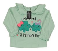 Nové - Světlezelené triko s jetelem a límečkem Dunnes