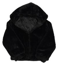 Černá kožešinová podšitá crop bunda s kapucí 
